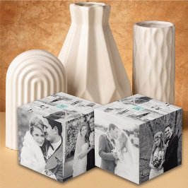 Moderne Square Wedding Monogram 8 Foto Collage Würfel