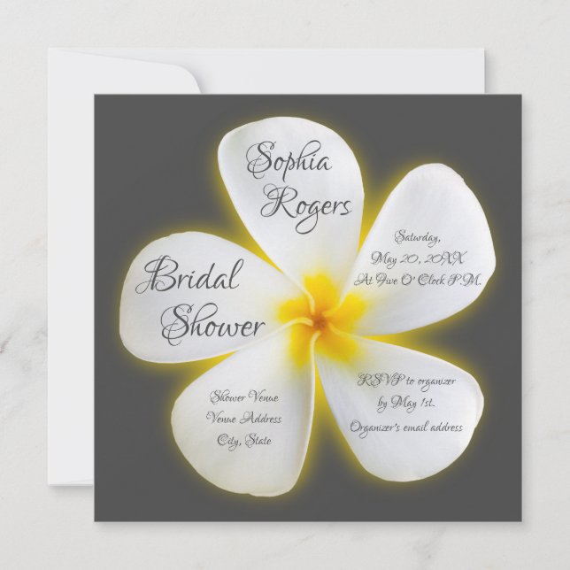 Moderne Square White Plumeria Blume, Brautparty Einladung (Vorderseite)
