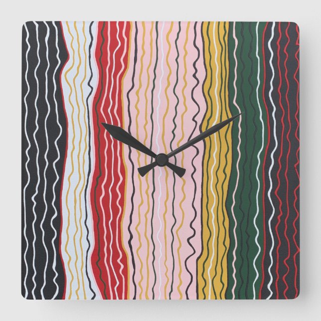 Moderne Squiggles 2 Wall Clock Quadratische Wanduhr (Vorderseite)