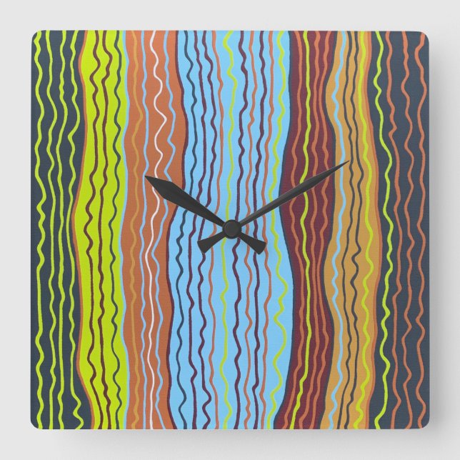 Moderne Squiggles 4 Wall Clock Quadratische Wanduhr (Vorderseite)