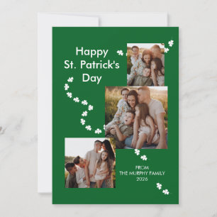 Moderne St. Patrick's Day-Familie mit 3 Fotos-Klee Feiertagskarte