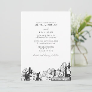 Moderne St. Paul Skyline Black & White Wedding Einladung