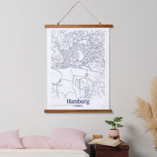 Moderne Stadtkarte von Hamburg Deutschland   Wandteppich Mit Holzrahmen
