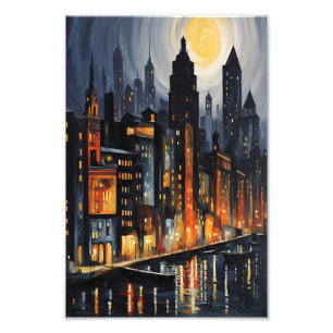 Moderne Stadtnachts - City Skyline bei Dusk Art Fotodruck