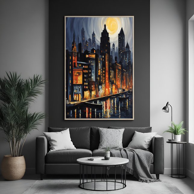 Moderne Stadtnachts - City Skyline bei Dusk Art Poster (Von Creator hochgeladen)