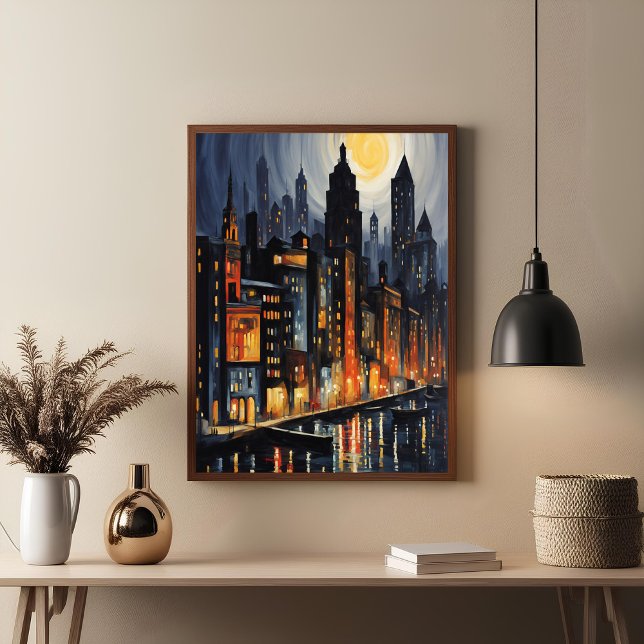 Moderne Stadtnachts - City Skyline bei Dusk Art Poster (Von Creator hochgeladen)