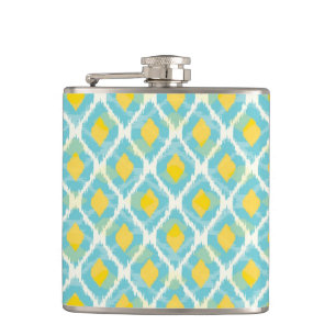Moderne Stammes-Ikat-Blau-Gelb-Mode Flachmann