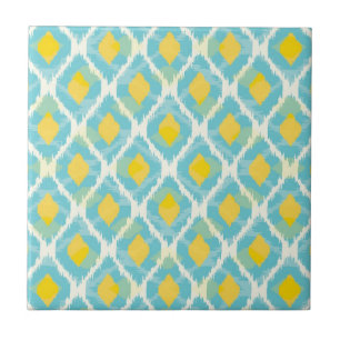 Moderne Stammes-Ikat-Blau-Gelb-Mode Fliese