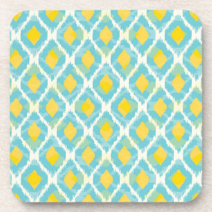 Moderne Stammes-Ikat-Blau-Gelb-Mode Getränkeuntersetzer