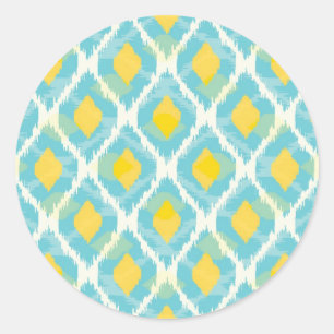Moderne Stammes-Ikat-Blau-Gelb-Mode Runder Aufkleber