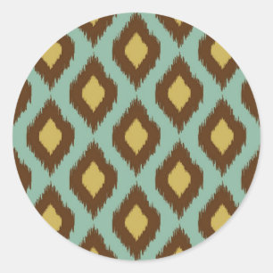 Moderne Stammes-Ikat-Blau-Gelb modern Runder Aufkleber
