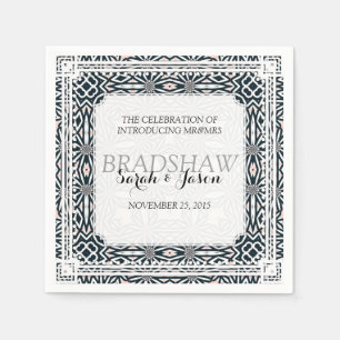 Moderne Stammes-Schwarz-Weiß-Hochzeitspapier-Servi Serviette