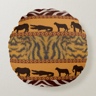 Moderne Stammesafrikanische Tiger Muster Tierprint Rundes Kissen