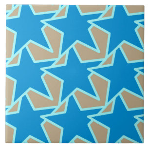 Moderne Star Geometric, Cerulean Blue und Taupe Ta Fliese