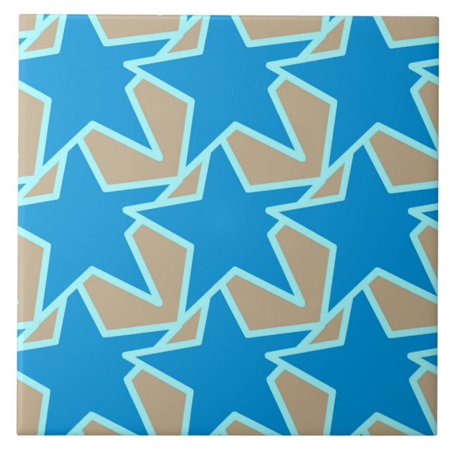 Moderne Star Geometric, Cerulean Blue und Taupe Ta Fliese (Vorderseite)