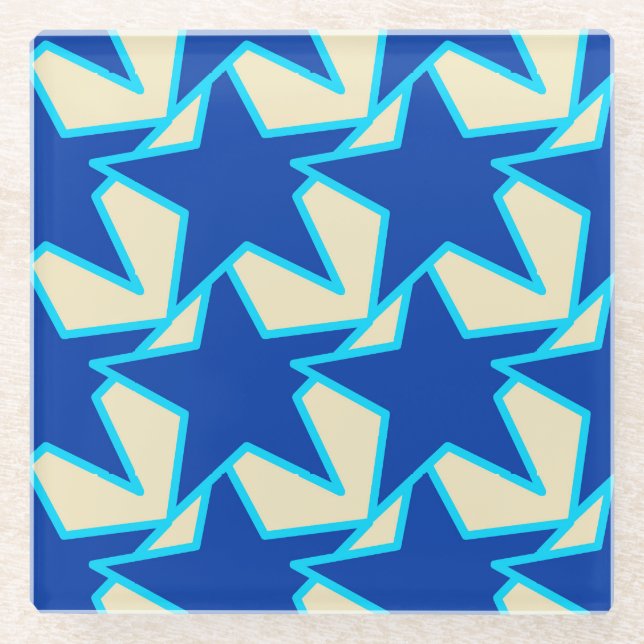 Moderne Star Geometric - Kobaltblau und Taubtan Glasuntersetzer (Vorderseite)