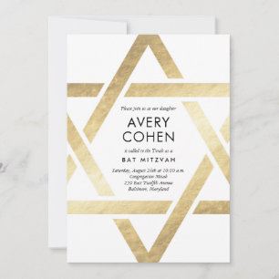 Moderne Star Gold Foil Bat Mitzvah Einladung