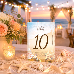 Moderne Starfish Beach Hochzeit-Tischnummer Fotoblock
