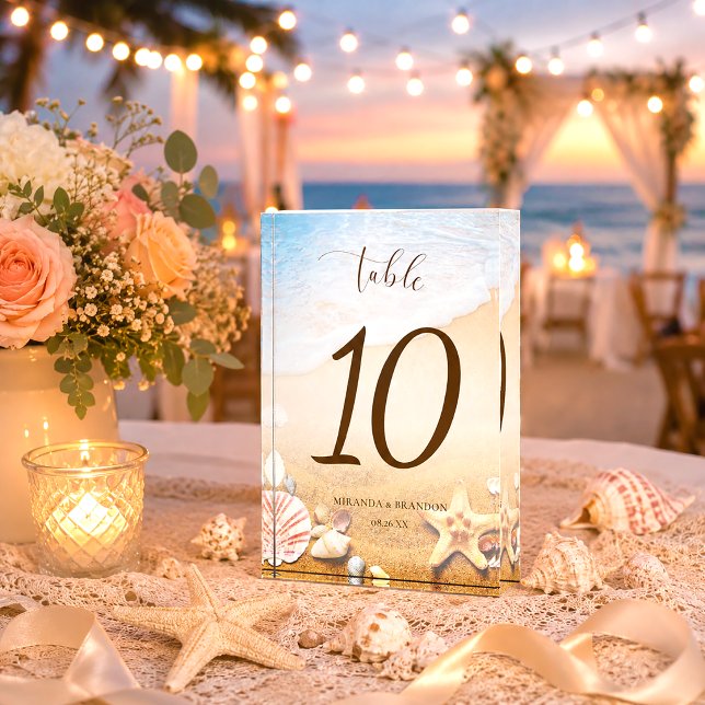 Moderne Starfish Beach Hochzeit-Tischnummer Fotoblock (Von Creator hochgeladen)