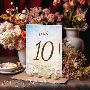 Moderne Starfish Beach Hochzeit-Tischnummer Fotoblock