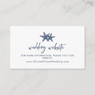 Moderne Starfish Beach Navy Blue Wedding Website Begleitkarte