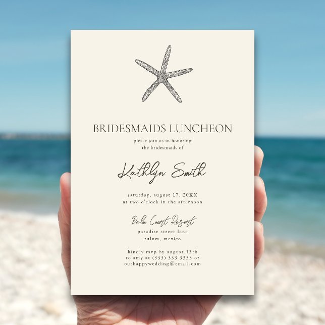 Moderne Starfish Beach Ocean Bridesmais Luncheon Einladung (Von Creator hochgeladen)