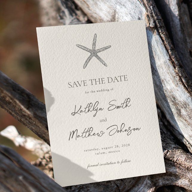 Moderne Starfish Beach Ocean Hochzeit in Urlaubsor Save The Date (Von Creator hochgeladen)