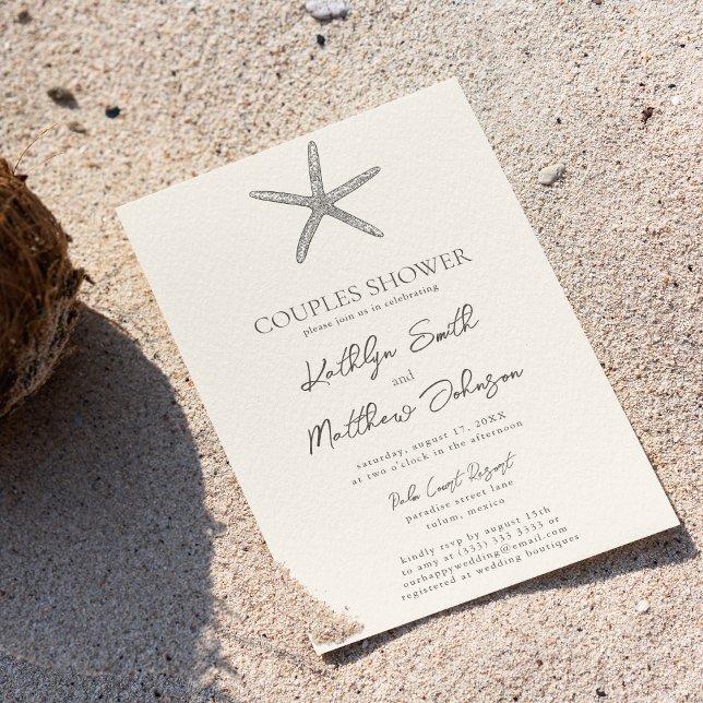 Moderne Starfish Beach Ocean Wedding Couples Dusch Einladung (Von Creator hochgeladen)