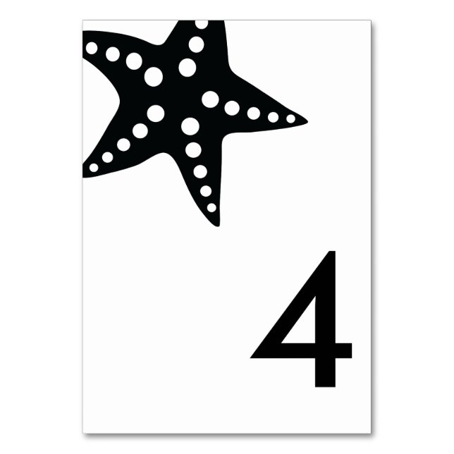 Moderne Starfish Hochzeitskarten für Tischnummern (Vorderseite)