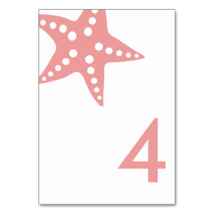 Moderne Starfish Wedding Tischnummer Card, rosa