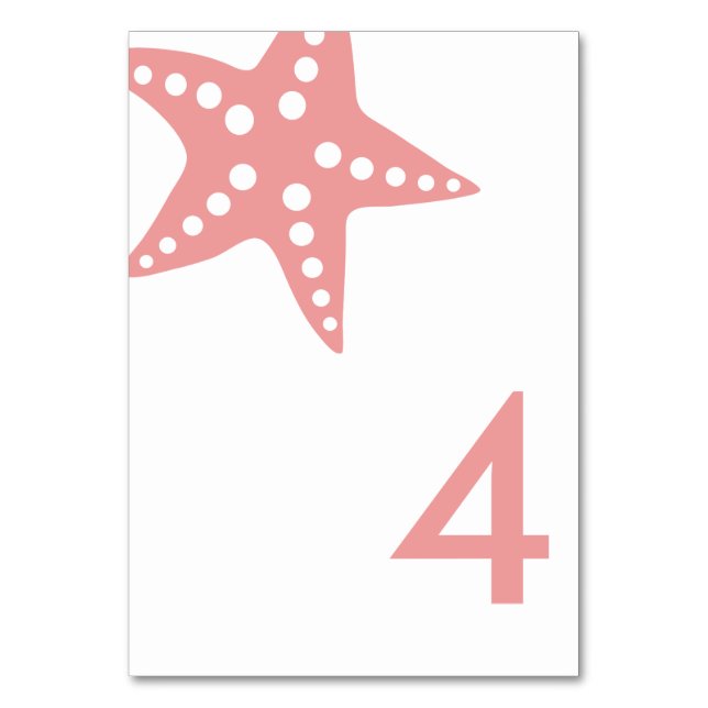 Moderne Starfish Wedding Tischnummer Card, rosa (Vorderseite)
