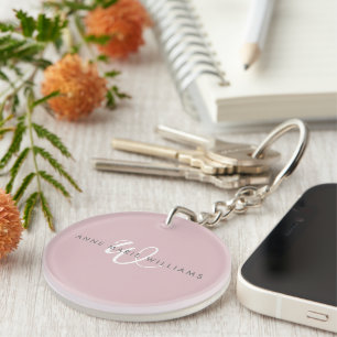 Moderne Staub-Lila Weiße Schrift-Monogramm Schlüsselanhänger