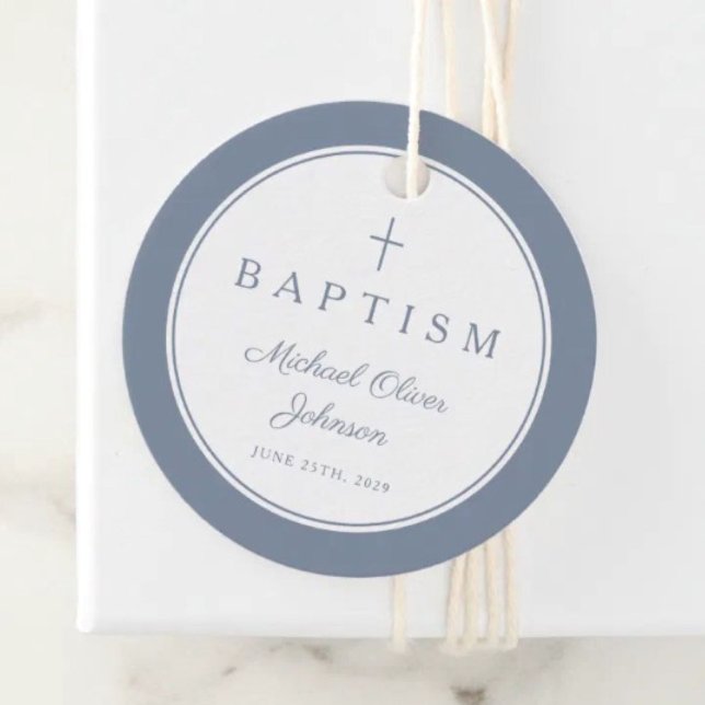 Moderne Staubblau Danke Taufe Geschenkanhänger (Modern Dusty Blue Thank You Baptism Favor Tags)