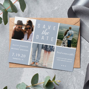 Moderne staubblaue 3-Foto-Collage Save The Date