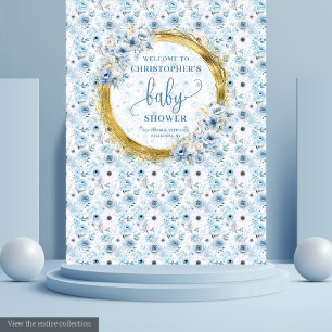 Moderne staubblaue Blumen Goldjungen-Dusche Wandteppich