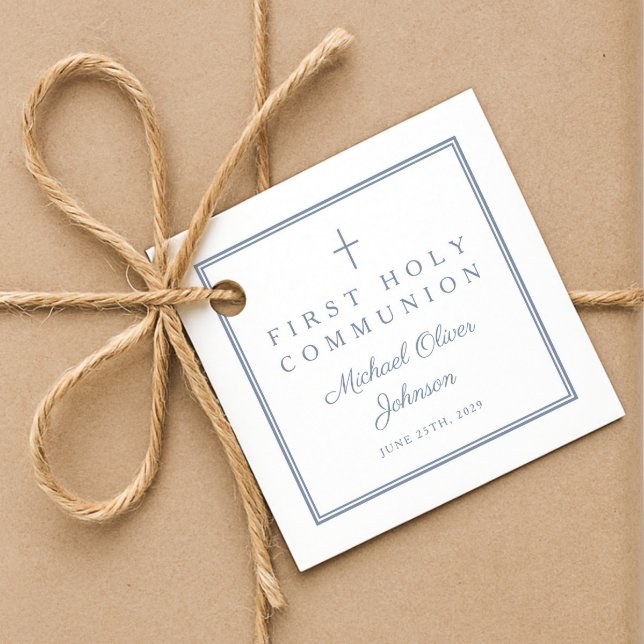 Moderne staubblaue Dankeschön Jungen Erstkommunion Geschenkanhänger (Modern Dusty Blue Thank You Boy First Communion Favor Tags)