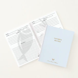 Moderne Staubblaue Gold-Schrift-Monogramm-Rezept Notizbuch
