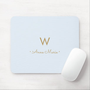 Moderne Staubblaue Goldschrift-Monogramm Mousepad
