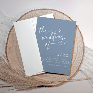 Moderne Staubblaue Handschrift Herz Hochzeit Einladung
