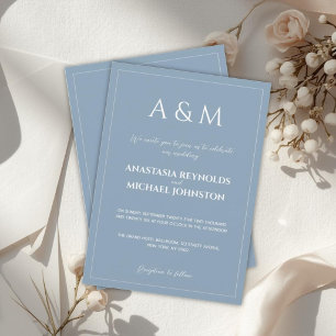 Moderne staubblaue minimalistische Hochzeit Einladung