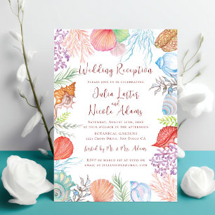 Moderne staubblaue Muschel-Strand-Hochzeitsempfang Einladung