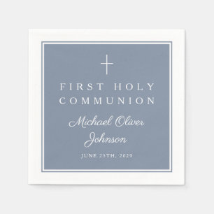 Moderne staubblaue religiöse Jungen-Erstkommunion Serviette