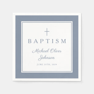 Moderne staubblaue religiöse Kreuz-Jungen-Taufe Serviette