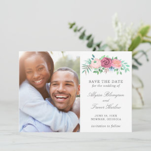 Moderne staubblaue rosa florale elegante Hochzeit Save The Date