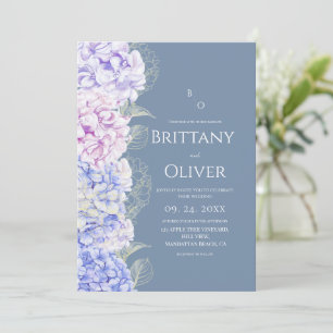 Moderne staubblaue und weiße Blumengarten-Hochzeit Einladung