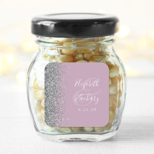 Moderne staubige Lila-Silber-Glitter-Rand-Hochzeit Quadratischer Aufkleber
