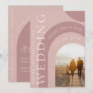 Moderne Staubige Rosa-Bogen-Foto-Hochzeit Einladung