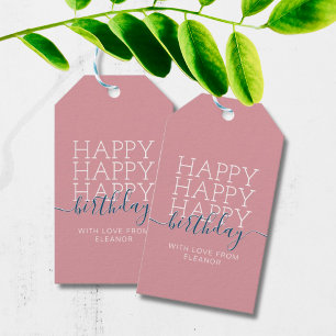 Moderne staubige Rosa Happy Geburtstagsgeschenk-Ta Geschenkanhänger