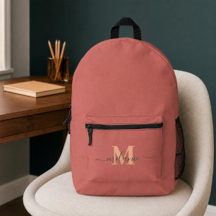 Moderne Staubige Rosen Gold Monogramm Benutzername Bedruckter Rucksack