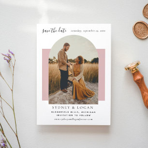 Moderne Staubige Rosenbogen-Foto Rahmen Hochzeit Save The Date